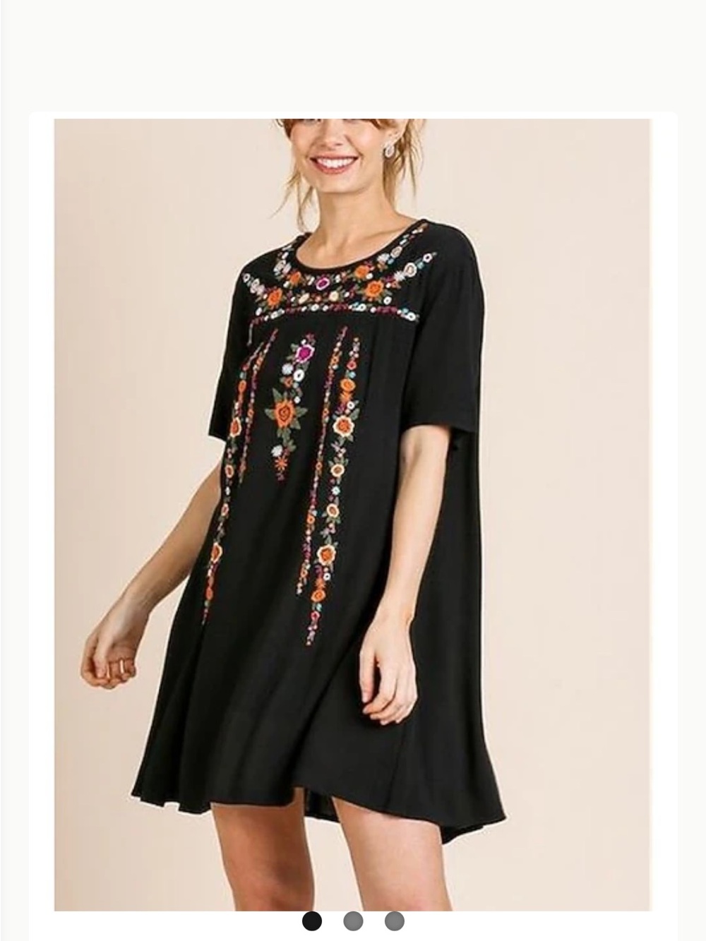 entro Black Dress with Pink, Yellow & Teal Floral Embroidery - Picture 5 of 5